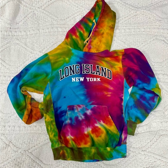 Long Island New York MV Sport Pro-Weave Tie-Dye Hoodie in Rainbow Shades - Picture 2 of 4